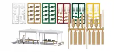 Busch 1830 set di stand catering street food in scala 1:87 H0 Saldi