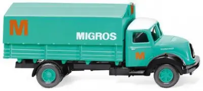 Wiking 042602 H0 1:87 - camion Magirus Sirius con cassone telonato "Migros" Quantità Limitata