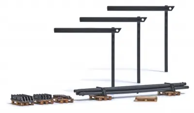 A Buon Prezzo Busch 1815 set di pallet con carico di parti meccaniche + travi per stoccaggio in scala 1:87 H0