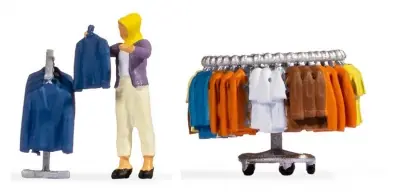 Ultima Occasione Noch 16509 personaggi: persona che fa shopping di capi di abbigliamento in scala 1:87 H0