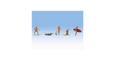 Di Tendenza Noch 15853 personaggi: set di 5 serfisti pronti con tavola da serf in scala 1:87 H0