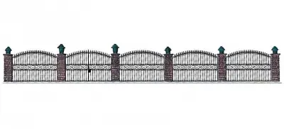 Busch 6016 - 1:87 H0 - recinzione in ferro battuto e colonne in muratura lunga 65 cm Consegna Rapida