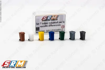Novità SRM 0003 H0 1:87 Set 7 bidoni rifiuti industriali raccolta differenziata vari colori