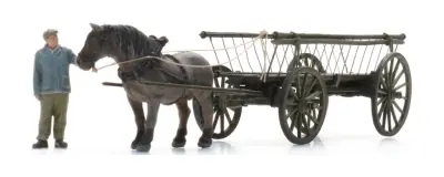 Artitec 387.598 - 1:87 H0 - carretto in legno con cavallo e personaggio alla conduzione Esclusivo