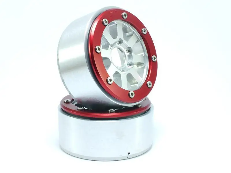 Beadlock Wheels HAMMER Silver/Red 1.9 (2) w/o Hub Non Perdere