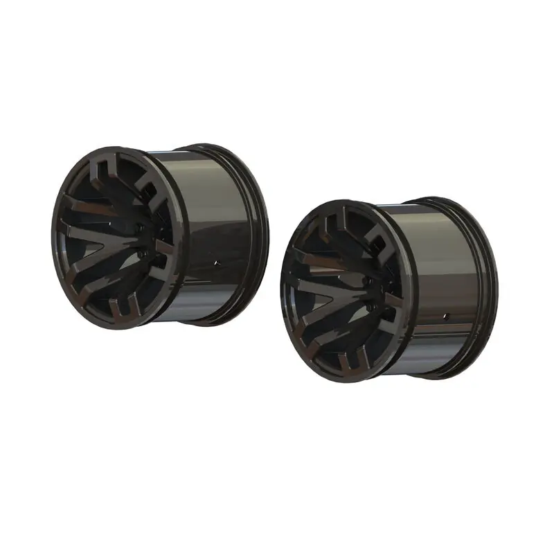 1/10 MT Front/Rear 2.8 Wheels 14mm Hex Black Chrome (2) Offerta Speciale