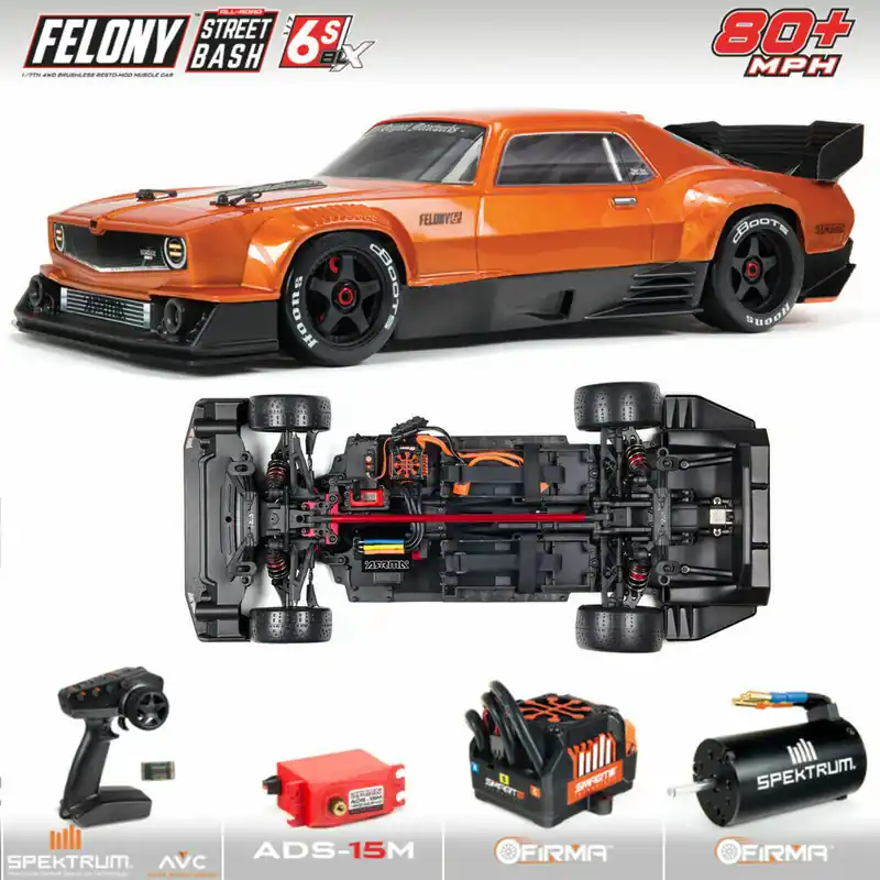 Ultimissimo Modello 1/7 FELONY 6S BLX Street Bash All-Road Muscle Car RTR Orange