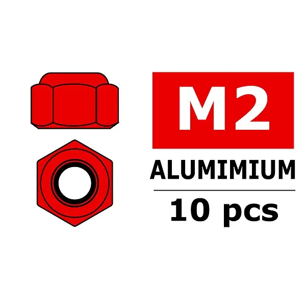 TEAM CORALLY ALUMINIUM NYLSTOP NUT M2 RED 10 PCS Popolare