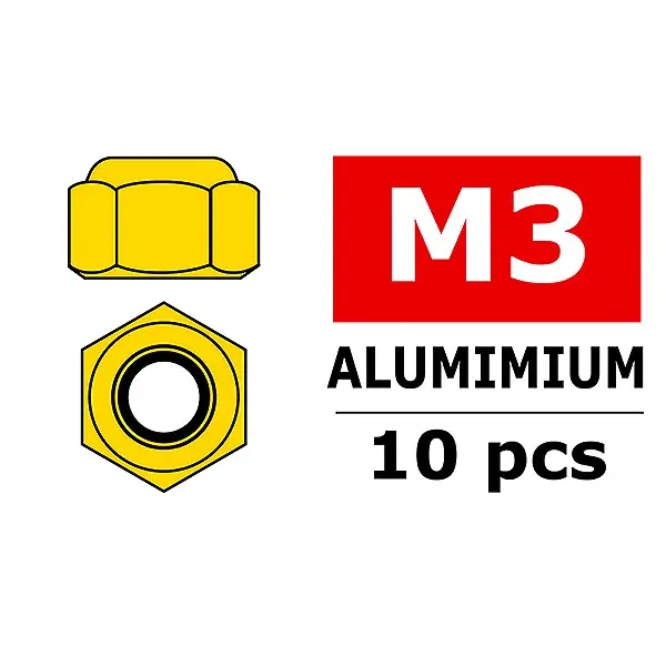 TEAM CORALLY ALUMINIUM NYLSTOP NUT M3 GOLD 10 PCS Professionale