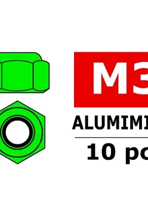 A Buon Prezzo TEAM CORALLY ALUMINIUM NYLSTOP NUT M3 GREEN 10 PCS