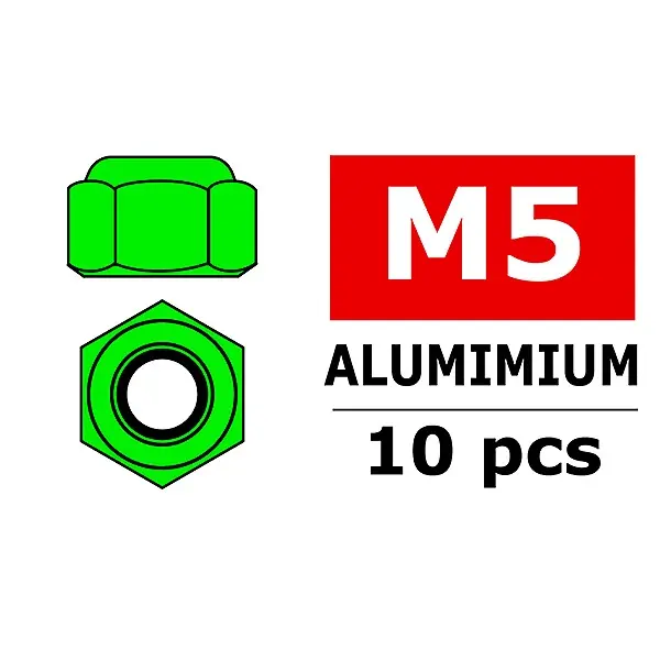 TEAM CORALLY ALUMINIUM NYLSTOP NUT M5 GREEN 10 PCS Popolare