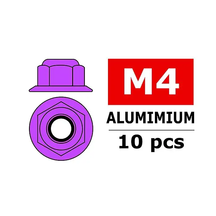 CORALLY ALUMINIUM NYLSTOP NUT M4 FLANGED PURPLE 10 PCS – (C-31132) Ultimissimo Modello