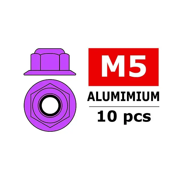 CORALLY ALUMINIUM NYLSTOP NUT M5 FLANGED PURPLE 10 PCS – (C-31142) Saldi