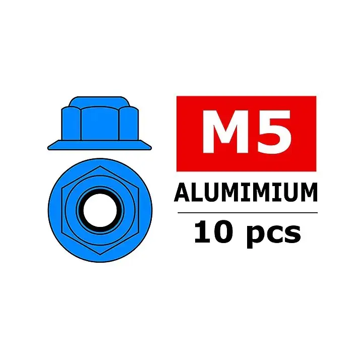 CORALLY ALUMINIUM NYLSTOP NUT M5 FLANGED BLUE 10 PCS – (C-31144) Consegna Rapida