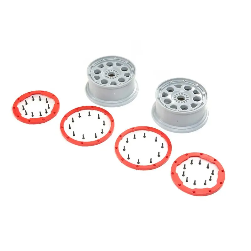 Quantità Limitata 1/5 Front/Rear 4.75 Beadlock Wheels 24mm Hex Silver/Red (2) DBXL-E 2.0