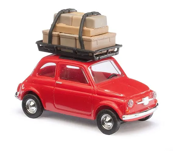 48714 Busch HO 1 87 Fiat 500 con bagagliera e bagagli colore rossa Subito Disponibile
