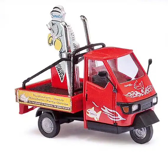 48473 Busch HO Piaggio Ape 50 con pubblicita Fishland scala 1 87 Offerta Lampo