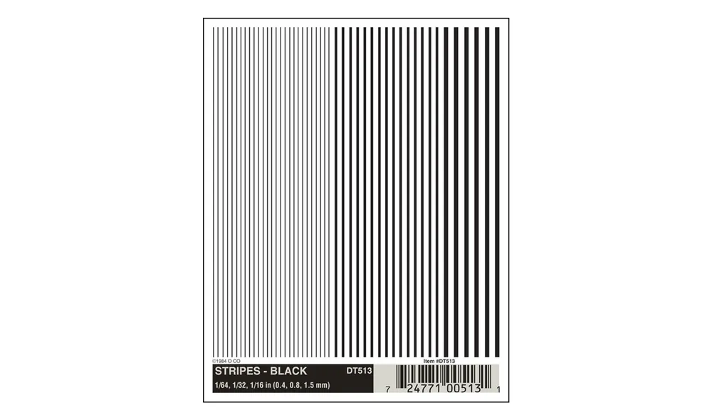 DT513 Woodland Scenics Decals strisce nere larghezza vari spessori Spedito Oggi