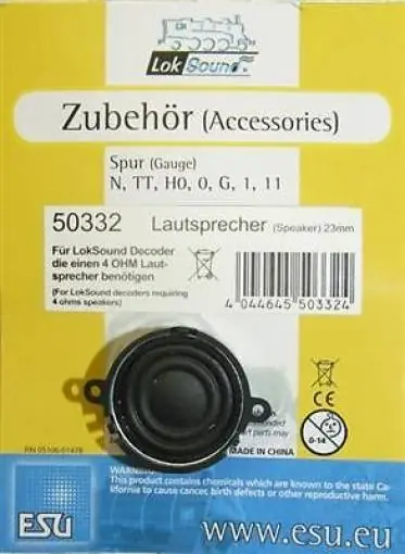 Quantità Limitata 50332 Esu Altoparlante d. 23mm 4 ohm x decoder LokSound