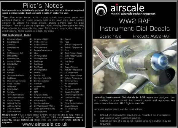 RAF Cockpit Decals WWII Professionale